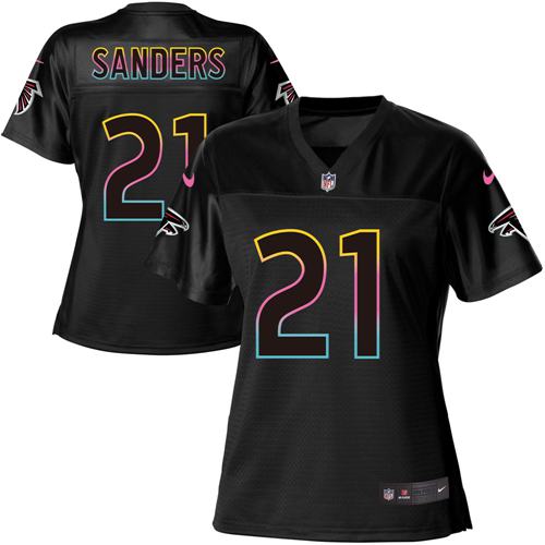 Nike Falcons #21 Deion Sanders Black Women's NFL Fashion Game Jersey